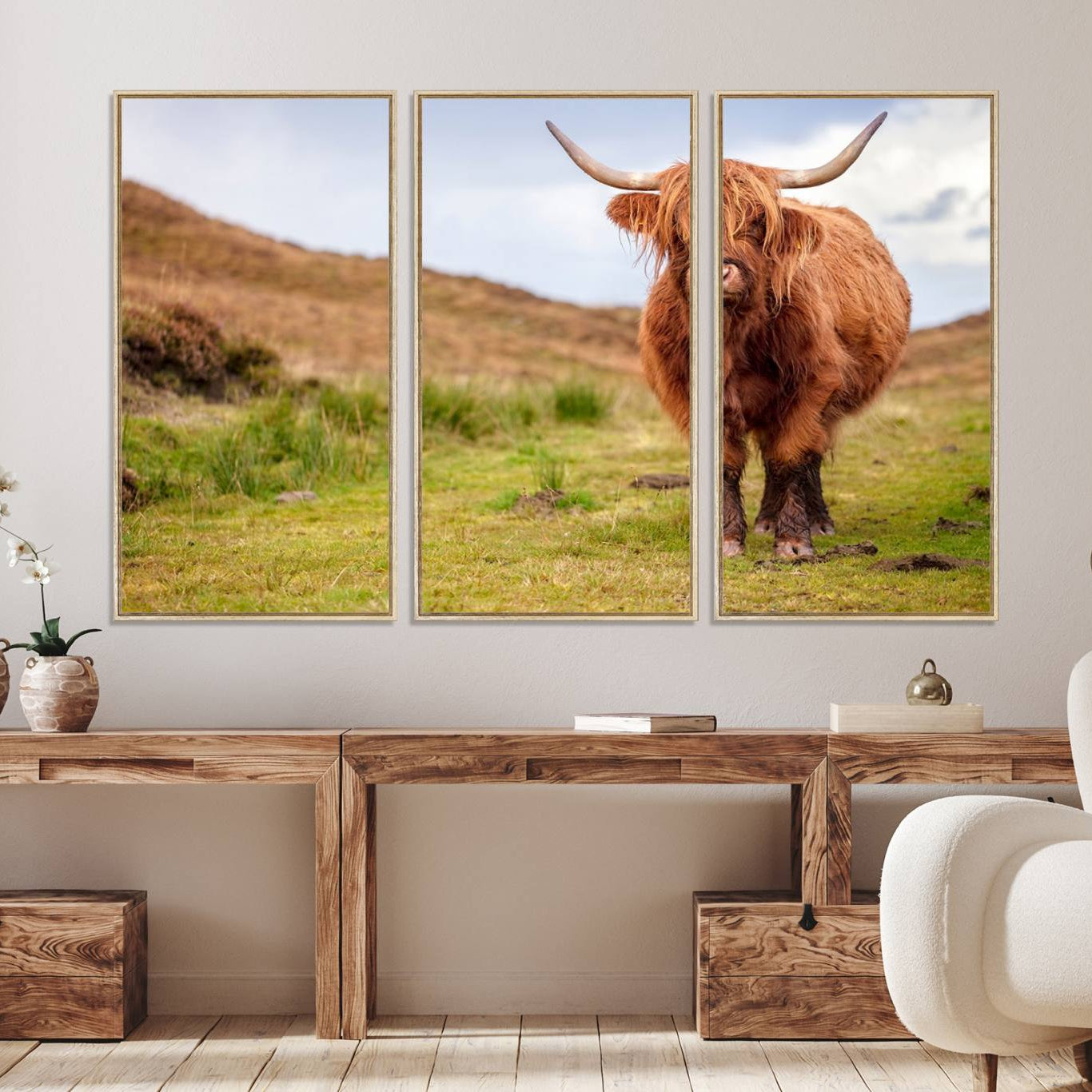 -Highland Cow Animal Canvas Wall Art Texas Cattle Art Print Farmhouse Wall Art Canvas Print