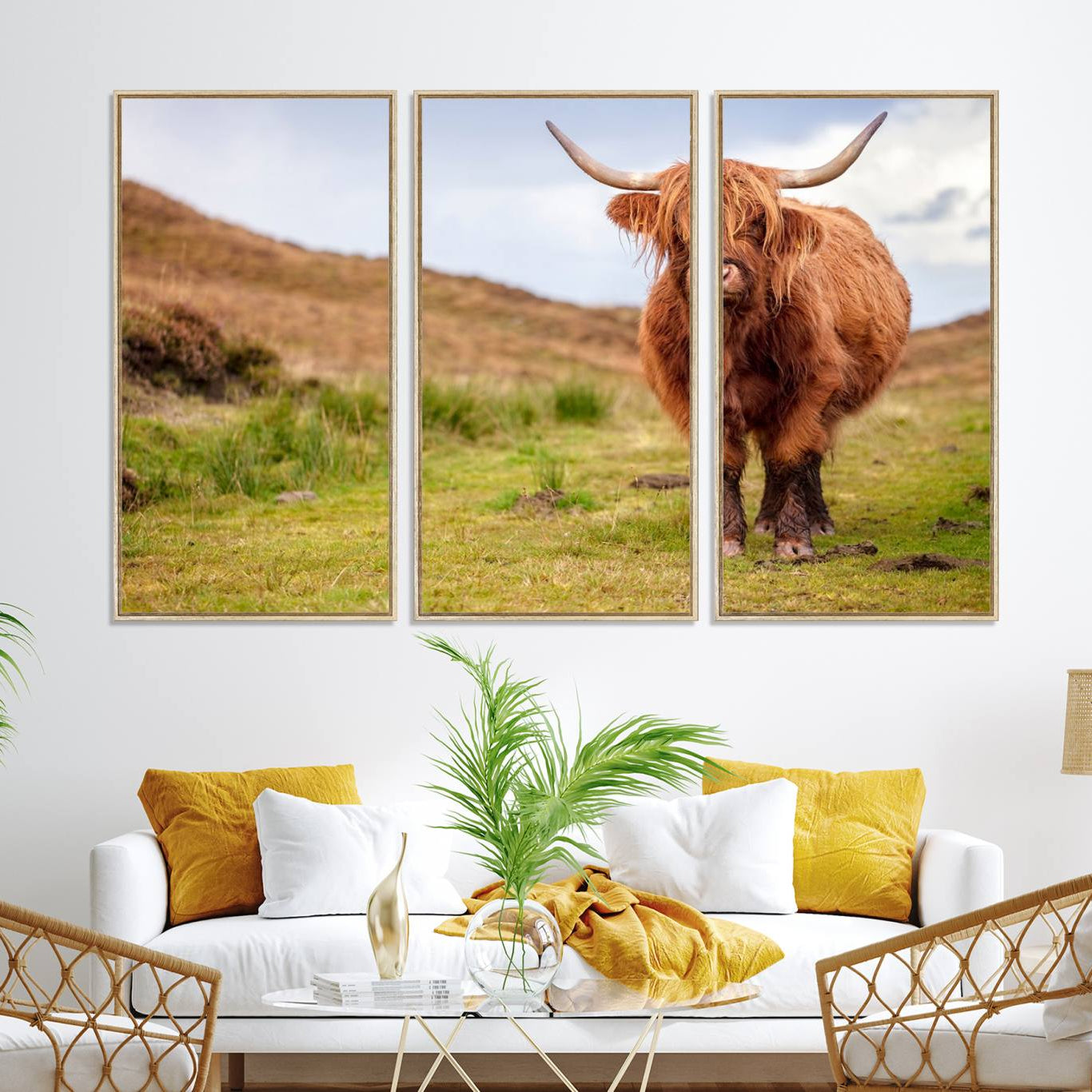 -Highland Cow Animal Canvas Wall Art Texas Cattle Art Print Farmhouse Wall Art Canvas Print