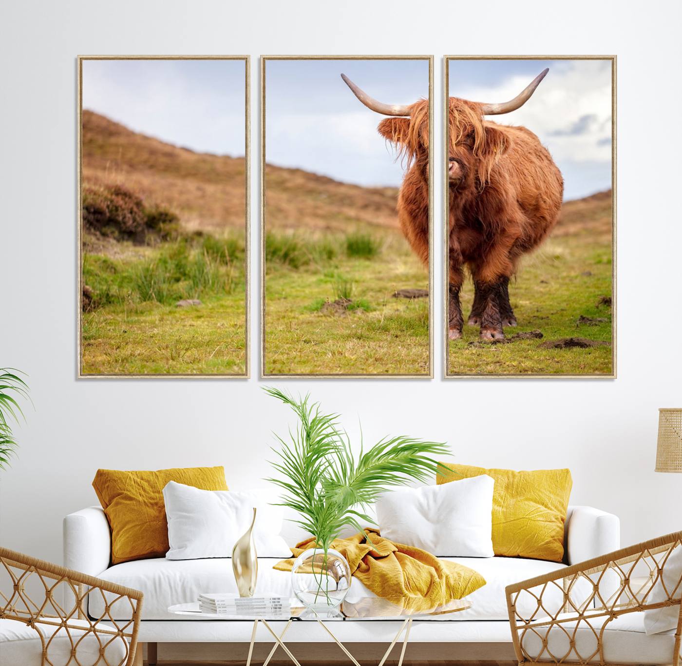 63076-MGV-CV-36X24-Highland Cow Animal Canvas Wall Art Texas Cattle Art Print Farmhouse Wall Art Canvas Print