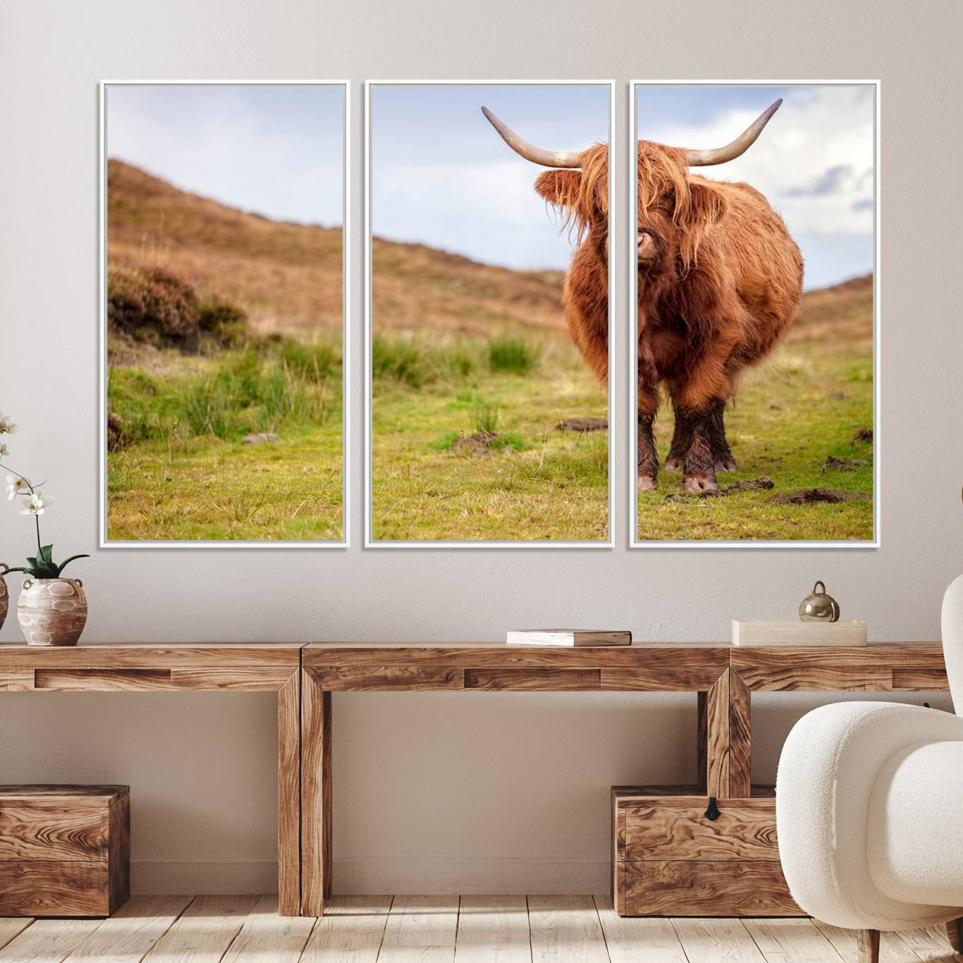 -Highland Cow Animal Canvas Wall Art Texas Cattle Art Print Farmhouse Wall Art Canvas Print