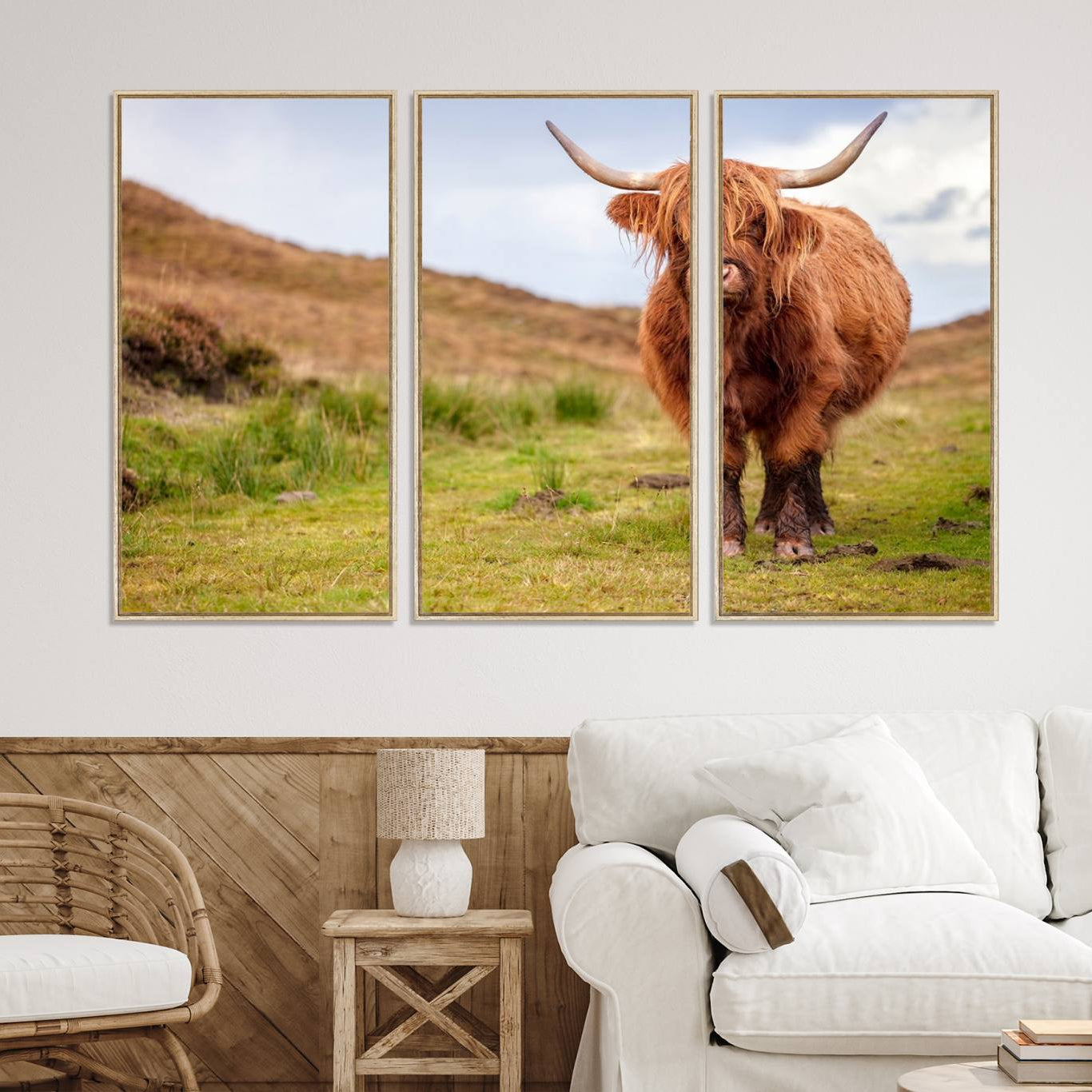 -Highland Cow Animal Canvas Wall Art Texas Cattle Art Print Farmhouse Wall Art Canvas Print
