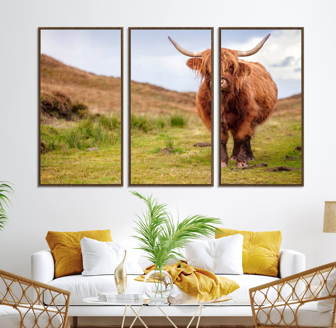 63076-MGV-CV-36X24-Highland Cow Animal Canvas Wall Art Texas Cattle Art Print Farmhouse Wall Art Canvas Print