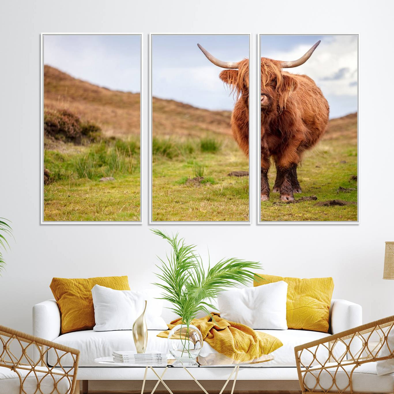 -Highland Cow Animal Canvas Wall Art Texas Cattle Art Print Farmhouse Wall Art Canvas Print
