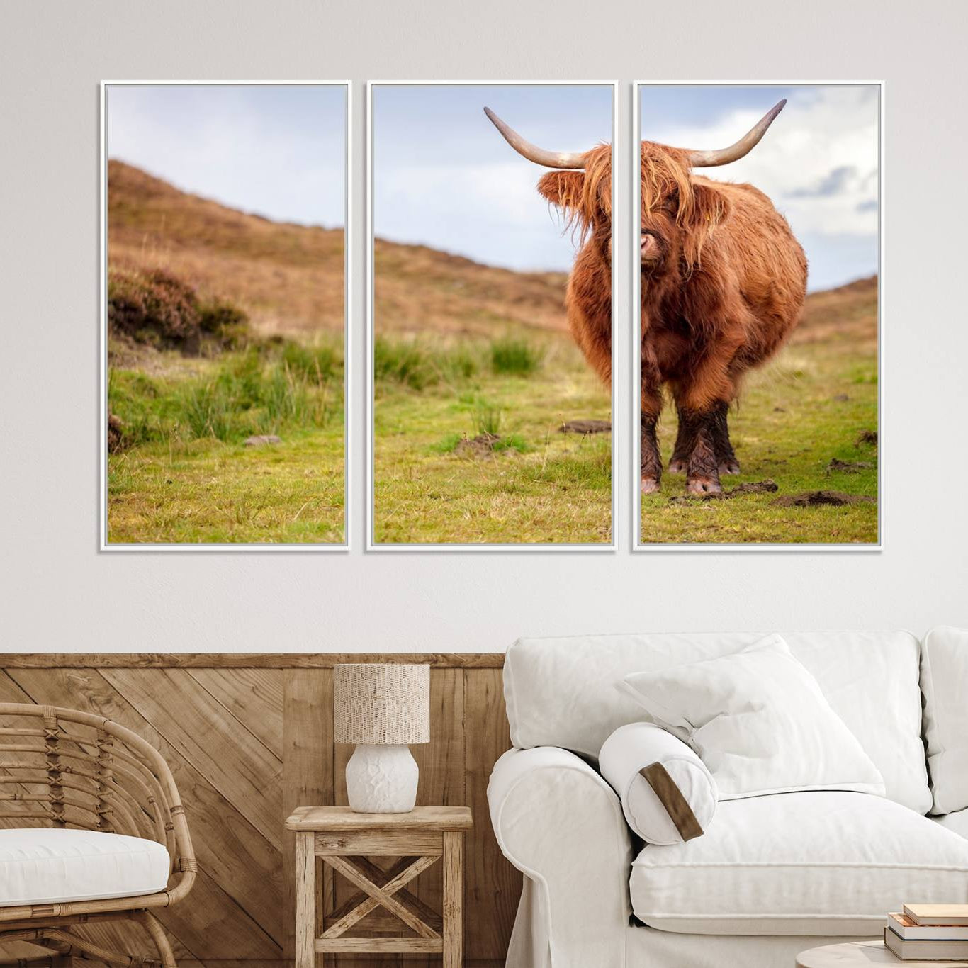 -Highland Cow Animal Canvas Wall Art Texas Cattle Art Print Farmhouse Wall Art Canvas Print