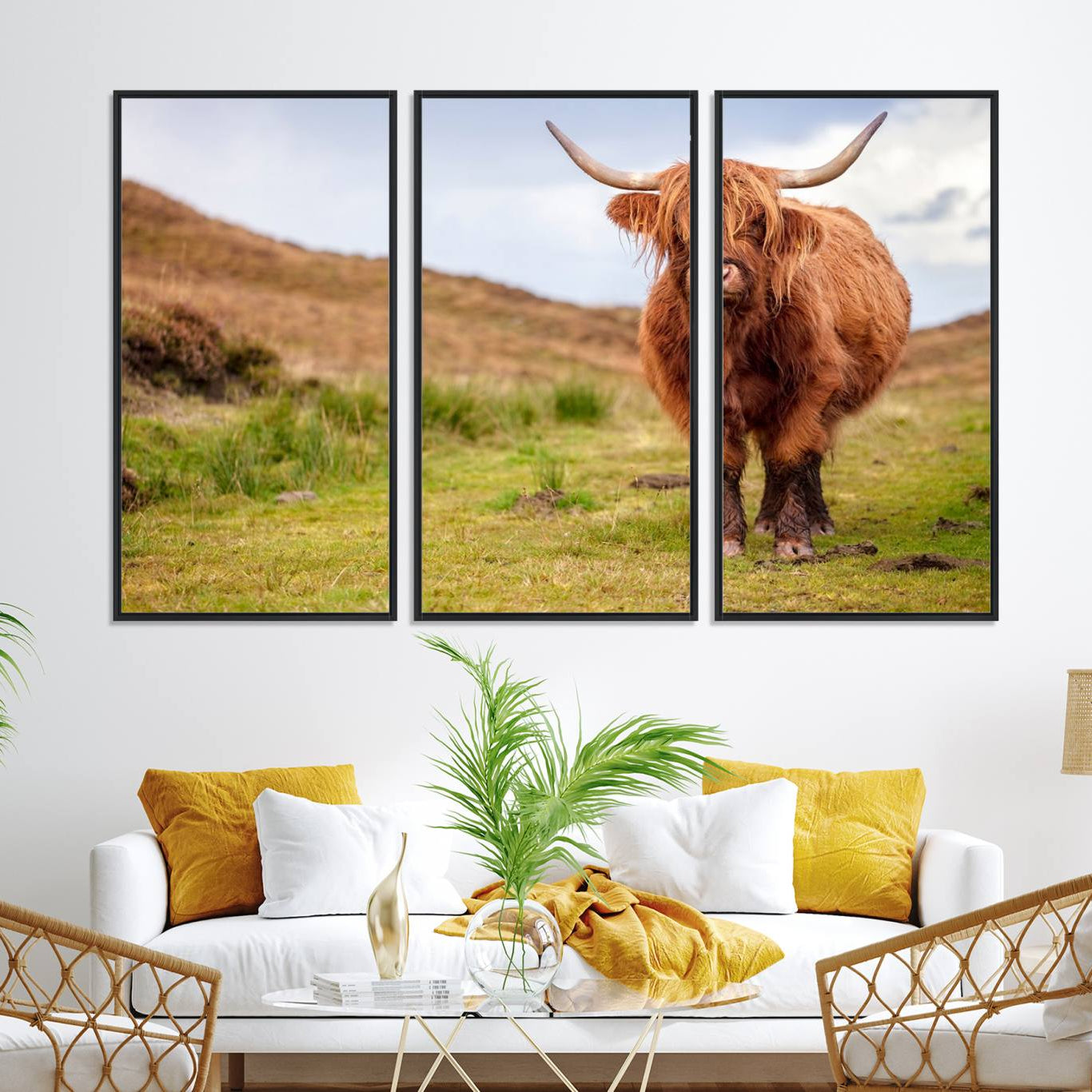 -Highland Cow Animal Canvas Wall Art Texas Cattle Art Print Farmhouse Wall Art Canvas Print