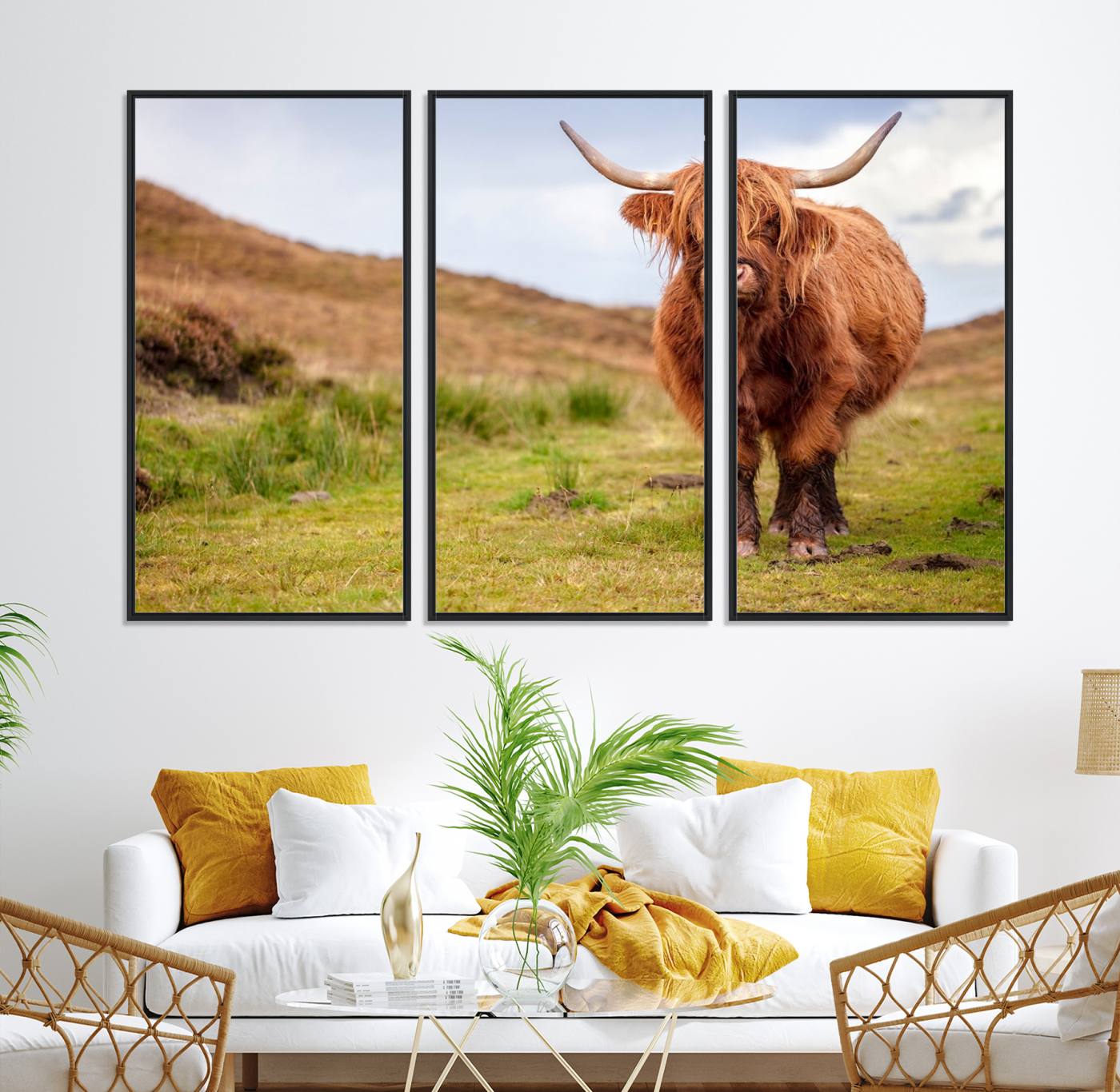 63076-MGV-CV-36X24-Highland Cow Animal Canvas Wall Art Texas Cattle Art Print Farmhouse Wall Art Canvas Print