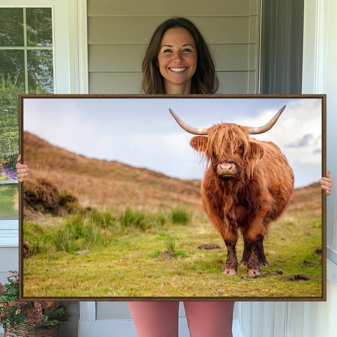 -Highland Cow Animal Canvas Wall Art Texas Cattle Art Print Farmhouse Wall Art Canvas Print