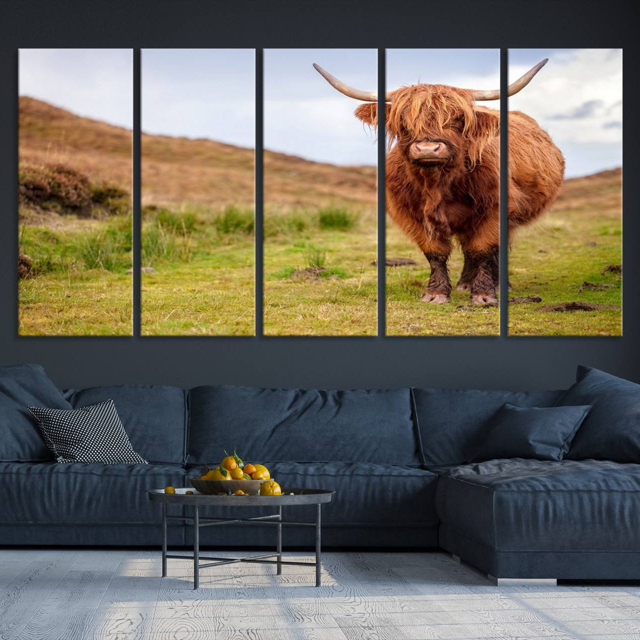 -Highland Cow Animal Canvas Wall Art Texas Cattle Art Print Farmhouse Wall Art Canvas Print