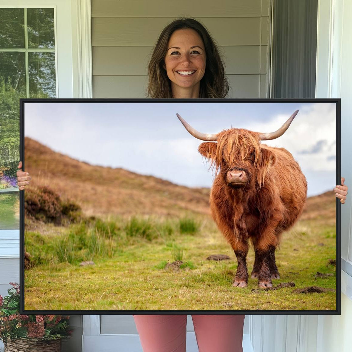 63076-MGV-CV-36X24-Highland Cow Animal Canvas Wall Art Texas Cattle Art Print Farmhouse Wall Art Canvas Print