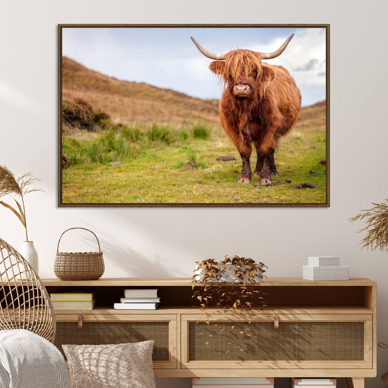 63076-MGV-CV-36X24-Highland Cow Animal Canvas Wall Art Texas Cattle Art Print Farmhouse Wall Art Canvas Print