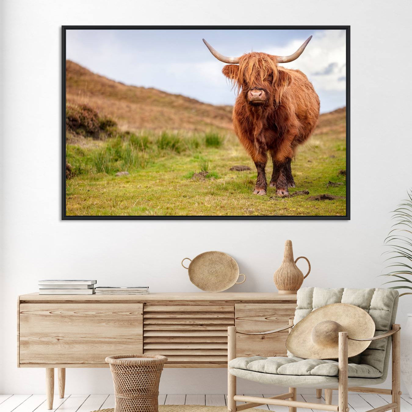 63076-MGV-FC-36X24_Black-Highland Cow Animal Canvas Wall Art Texas Cattle Art Print Farmhouse Wall Art Canvas Print