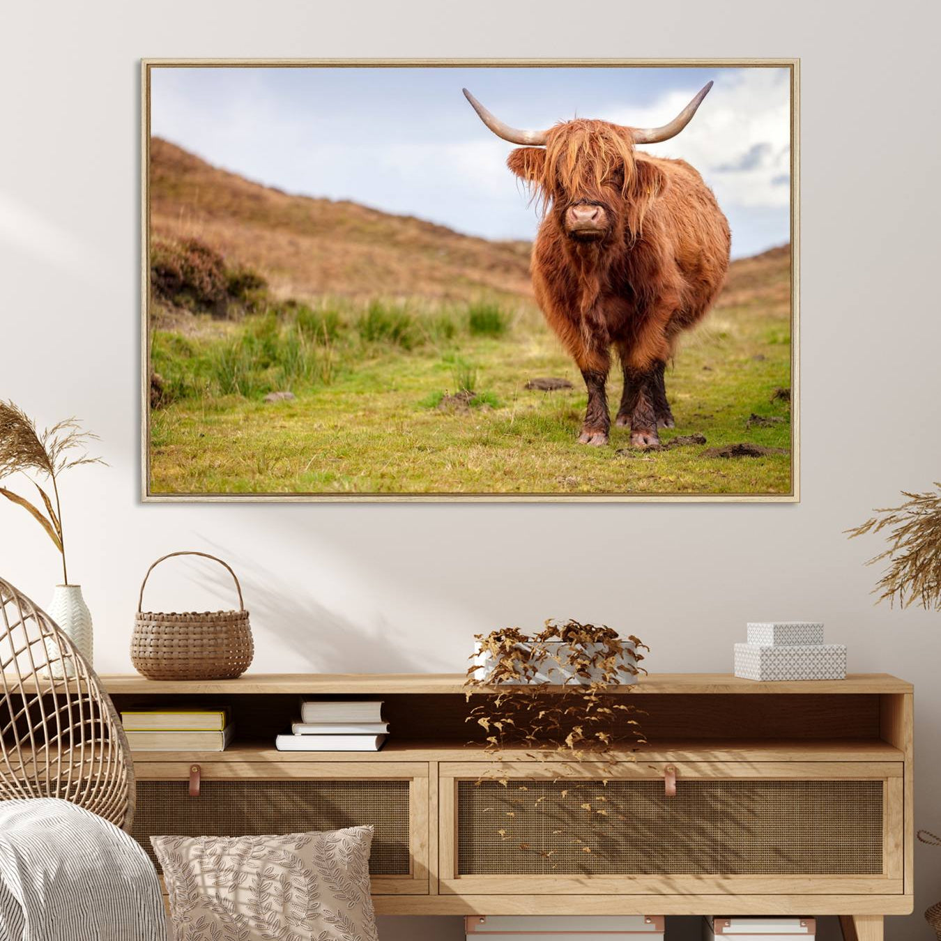63076-MGV-FC-36X24_Natural-Highland Cow Animal Canvas Wall Art Texas Cattle Art Print Farmhouse Wall Art Canvas Print