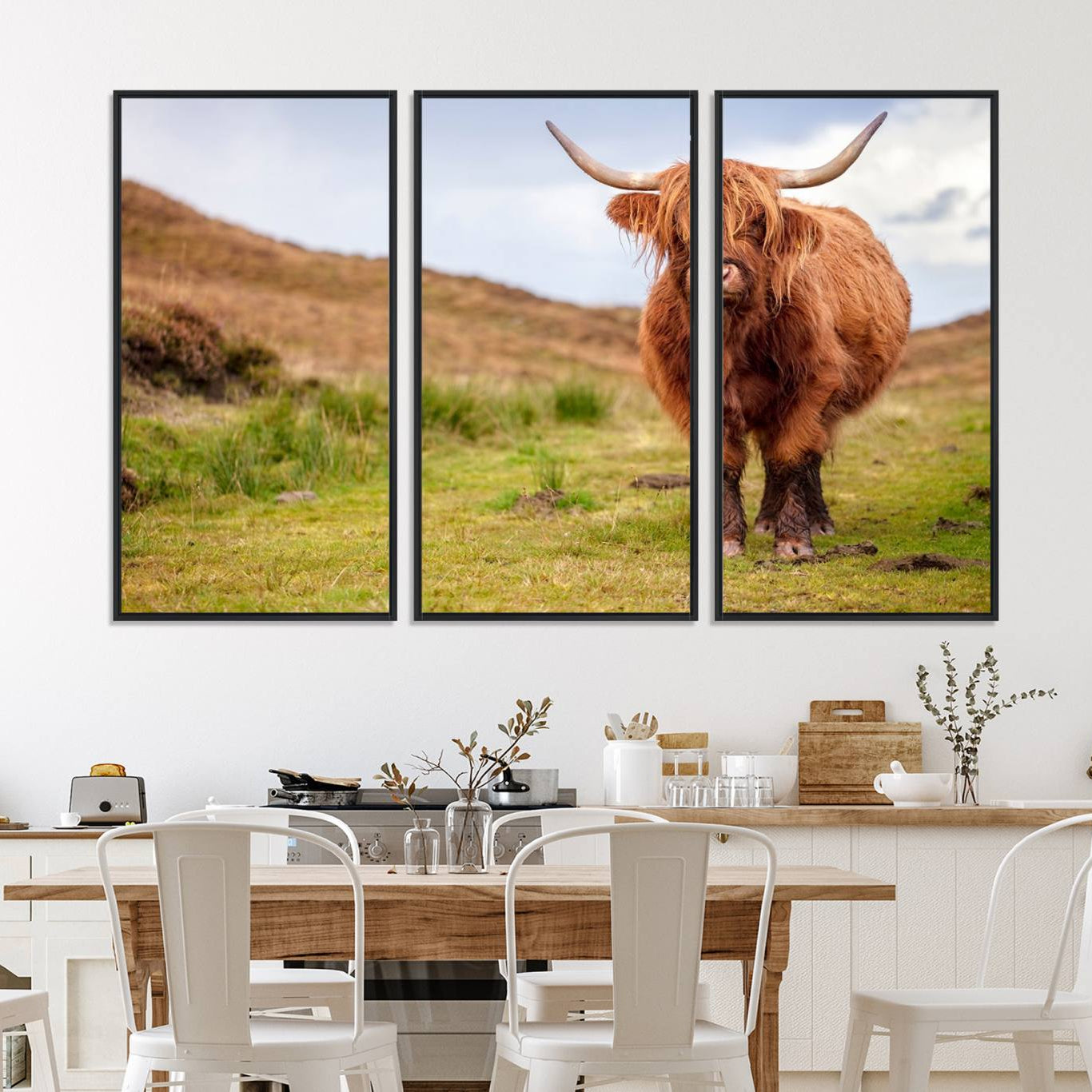 63076-MGV-FC-48X32-3P_Black-Highland Cow Animal Canvas Wall Art Texas Cattle Art Print Farmhouse Wall Art Canvas Print