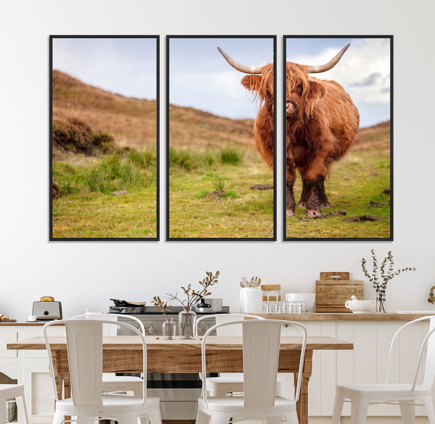 63076-MGV-FC-48X32-3P_Black-Highland Cow Animal Canvas Wall Art Texas Cattle Art Print Farmhouse Wall Art Canvas Print