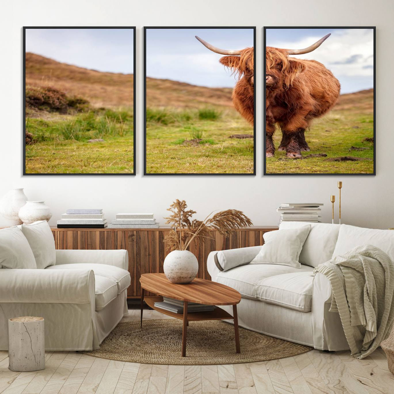 63076-MGV-FC-60X30-3P_Black-Highland Cow Animal Canvas Wall Art Texas Cattle Art Print Farmhouse Wall Art Canvas Print