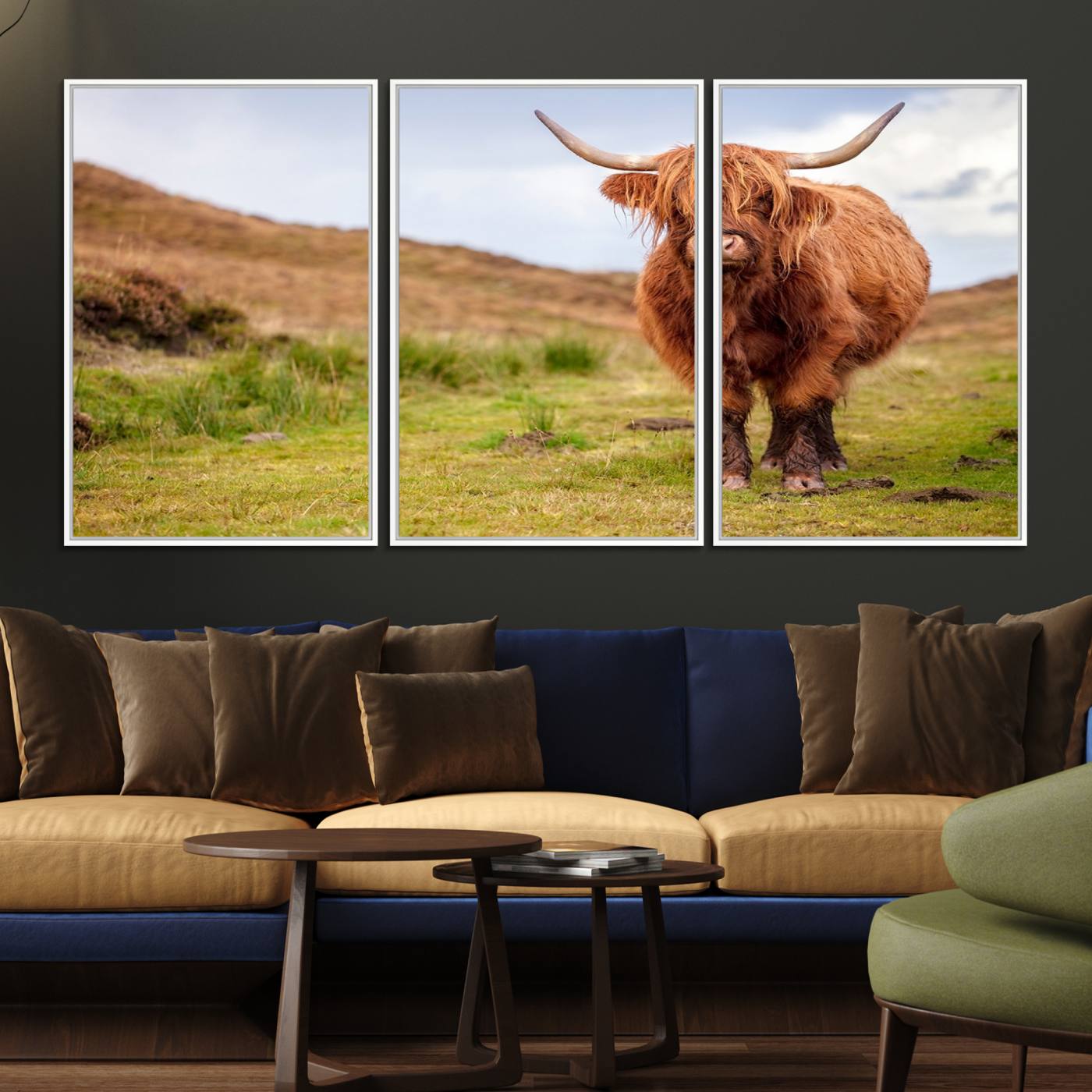 63076-MGV-FC-60X30-3P_White-Highland Cow Animal Canvas Wall Art Texas Cattle Art Print Farmhouse Wall Art Canvas Print