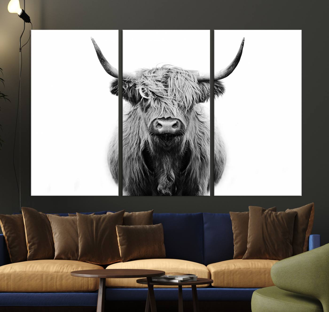-Highland Cow Canvas Print Wall Art, Farmhouse Decor Cow Black White Print Rustic Wall Decor, Animals