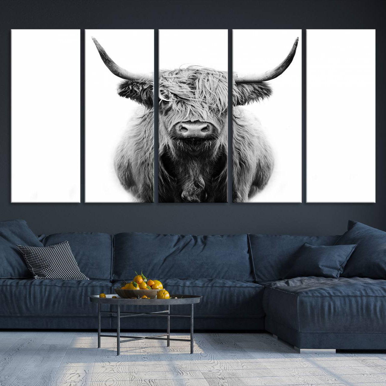 -Highland Cow Canvas Print Wall Art, Farmhouse Decor Cow Black White Print Rustic Wall Decor, Animals