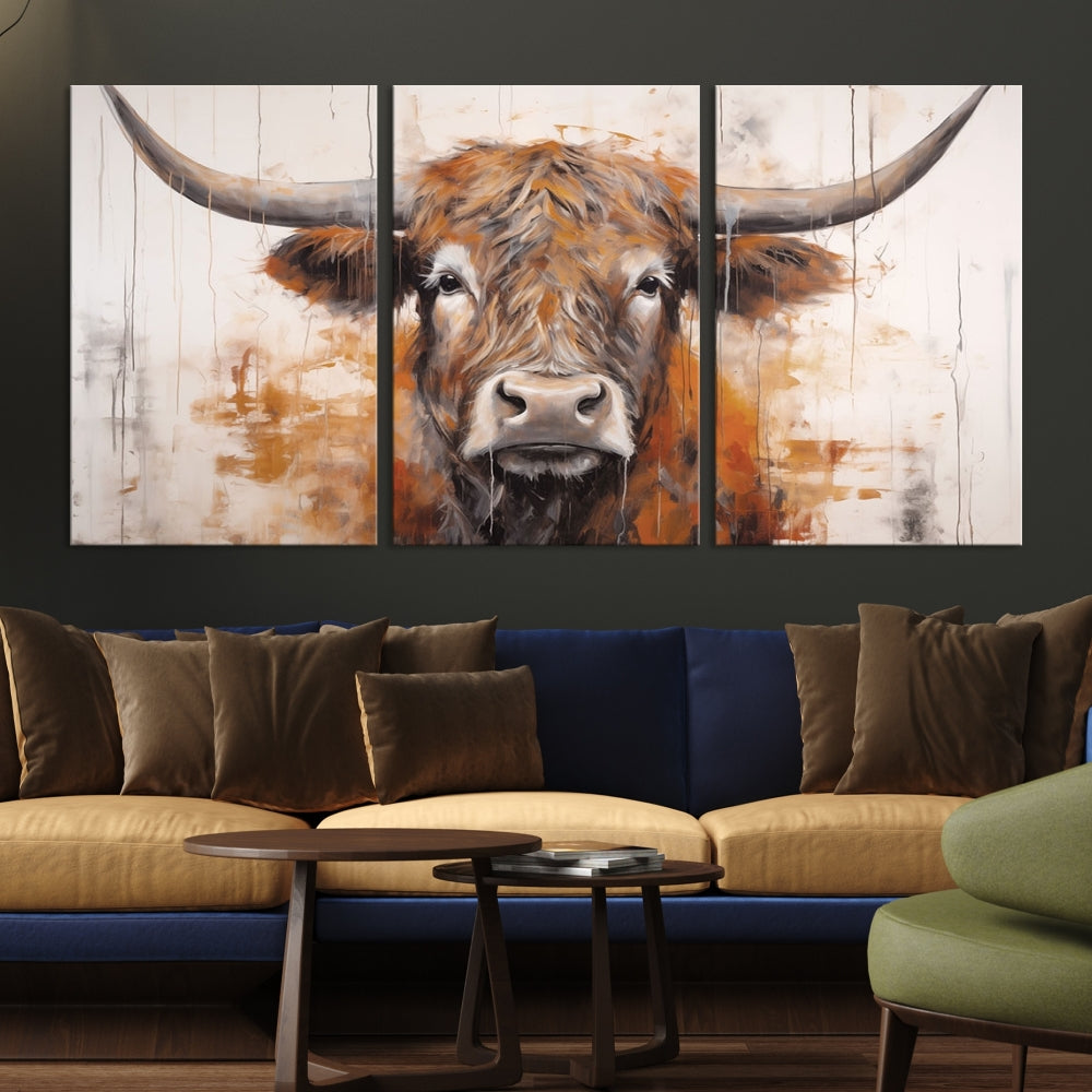 Edit-Images-Highland Cow Canvas Wall Art Print – Rustic Farmhouse Decor in Bold Artistic Style – Ready to Hang