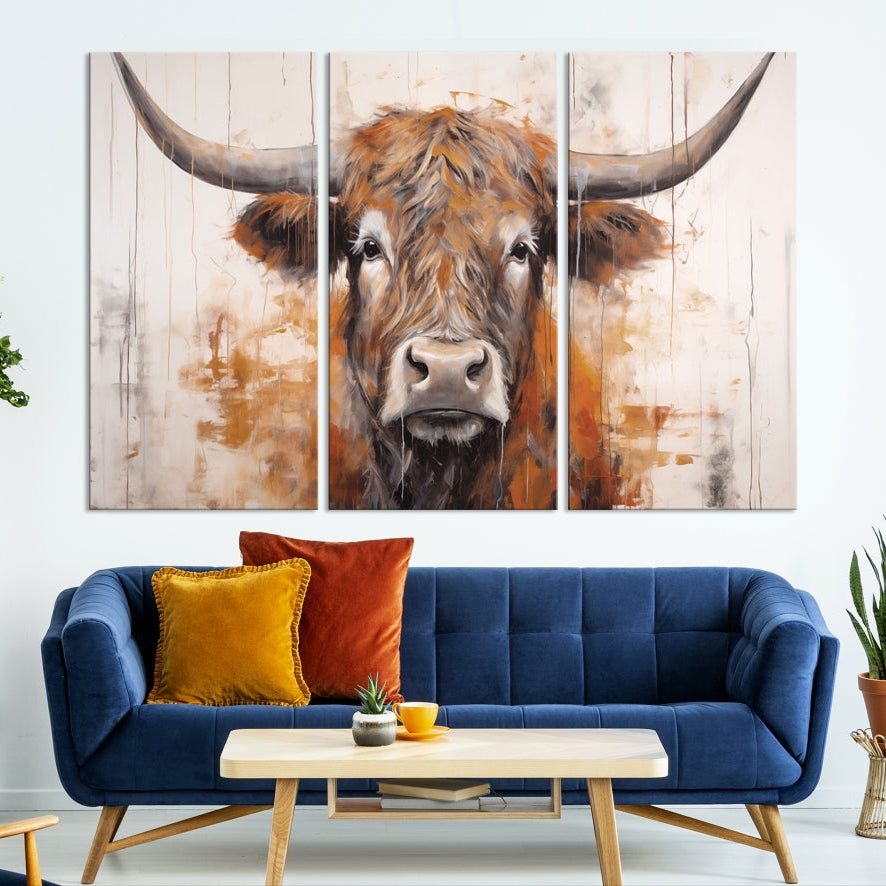 Edit-Images-Highland Cow Canvas Wall Art Print – Rustic Farmhouse Decor in Bold Artistic Style – Ready to Hang
