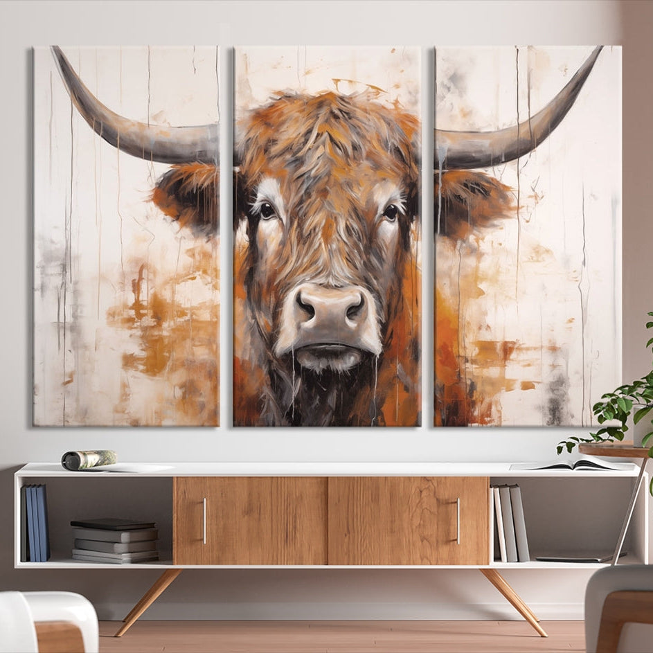 Edit-Images-Highland Cow Canvas Wall Art Print – Rustic Farmhouse Decor in Bold Artistic Style – Ready to Hang