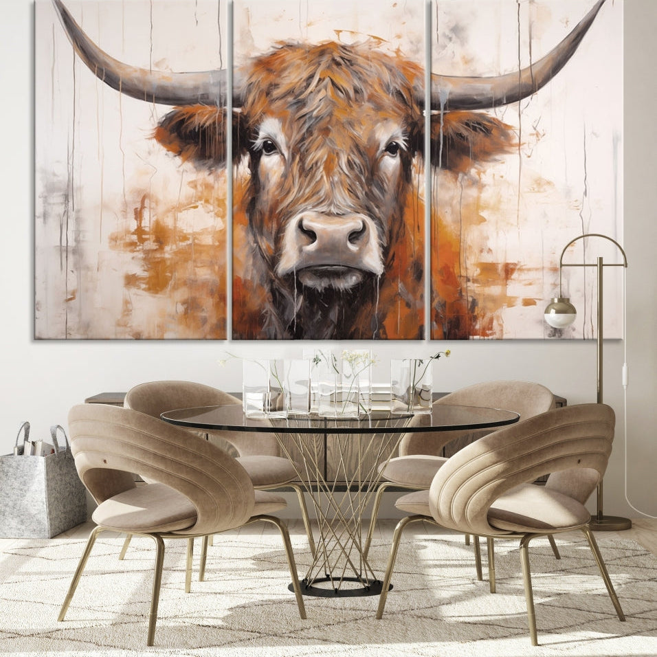 Edit-Images-Highland Cow Canvas Wall Art Print – Rustic Farmhouse Decor in Bold Artistic Style – Ready to Hang