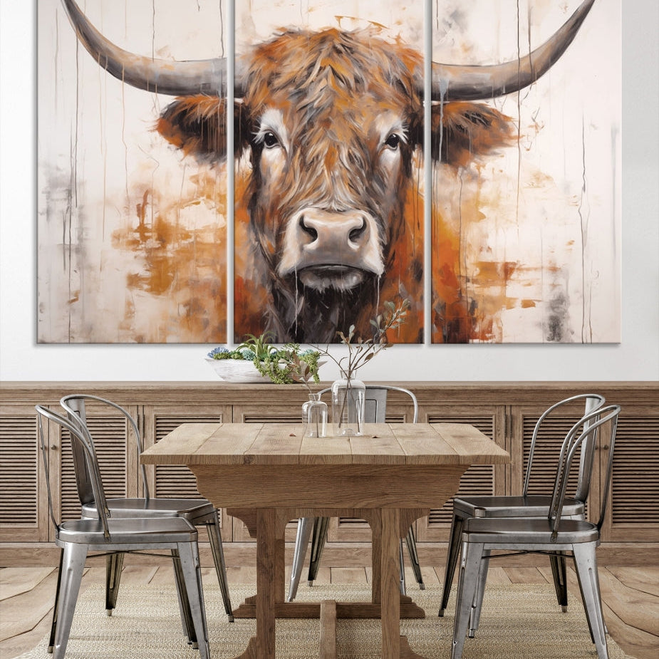 Edit-Images-Highland Cow Canvas Wall Art Print – Rustic Farmhouse Decor in Bold Artistic Style – Ready to Hang