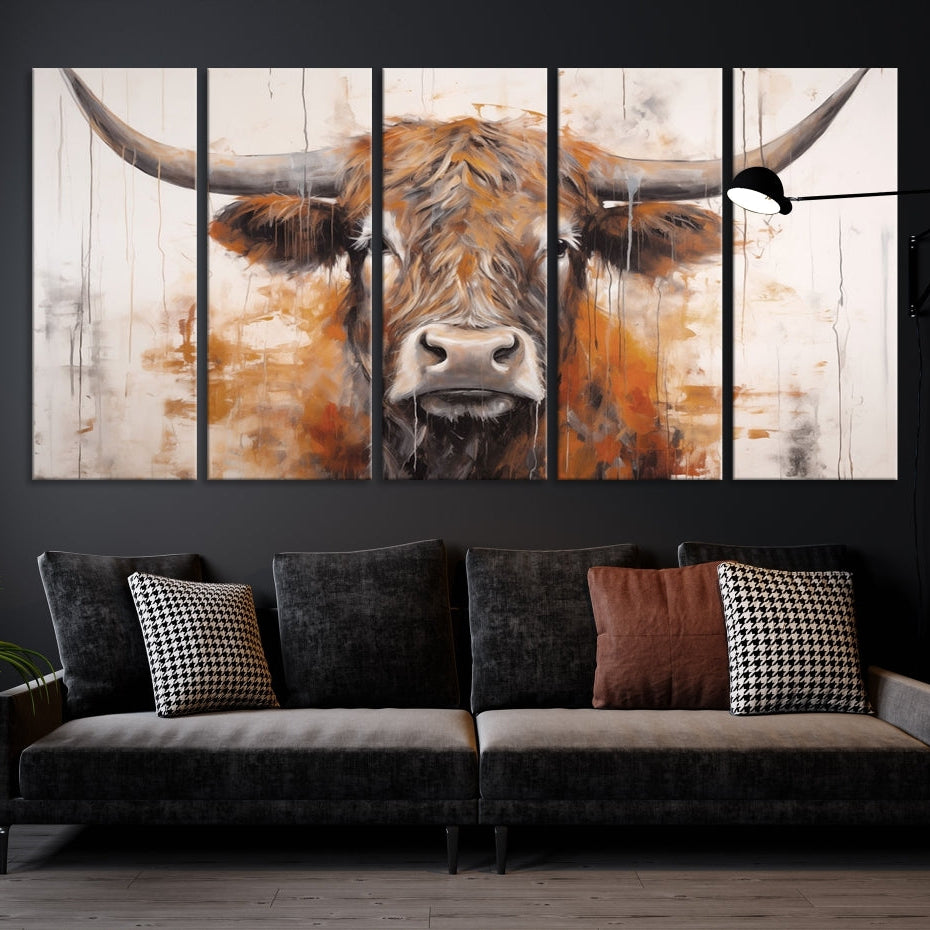 Edit-Images-Highland Cow Canvas Wall Art Print – Rustic Farmhouse Decor in Bold Artistic Style – Ready to Hang