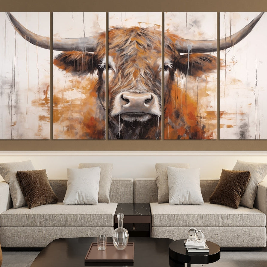 Edit-Images-Highland Cow Canvas Wall Art Print – Rustic Farmhouse Decor in Bold Artistic Style – Ready to Hang