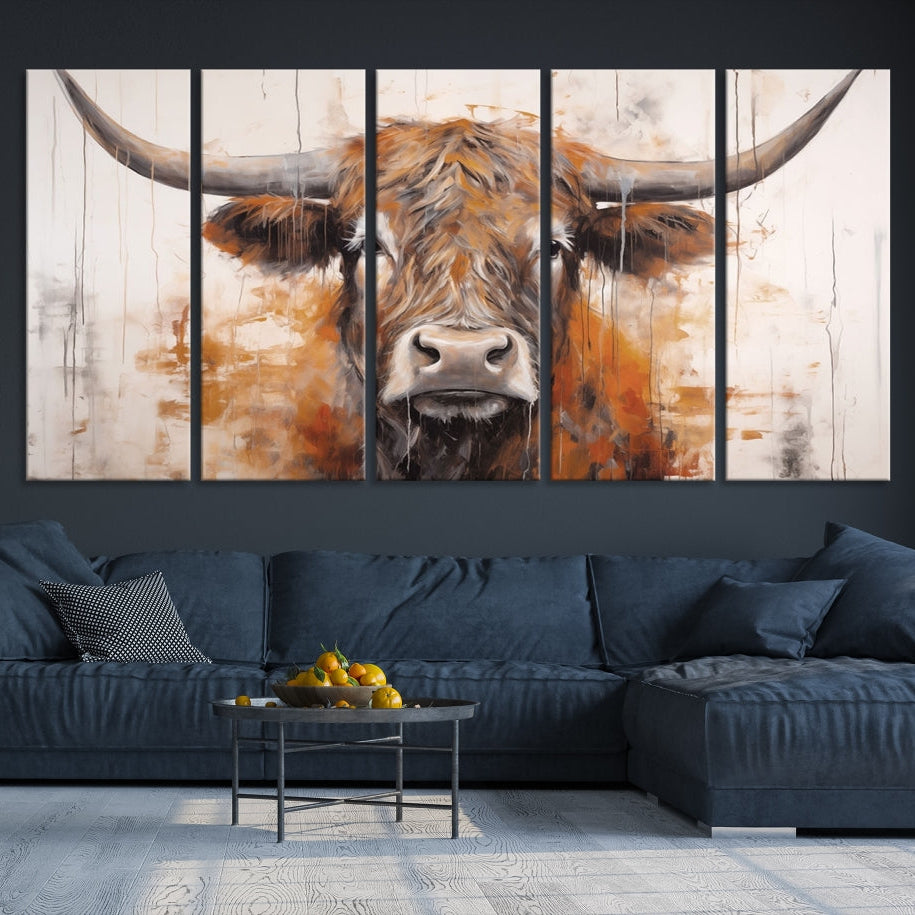 Edit-Images-Highland Cow Canvas Wall Art Print – Rustic Farmhouse Decor in Bold Artistic Style – Ready to Hang