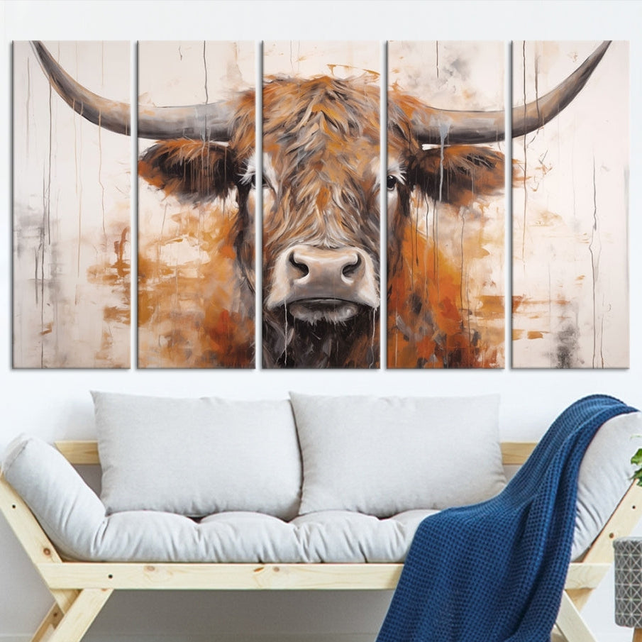 Edit-Images-Highland Cow Canvas Wall Art Print – Rustic Farmhouse Decor in Bold Artistic Style – Ready to Hang