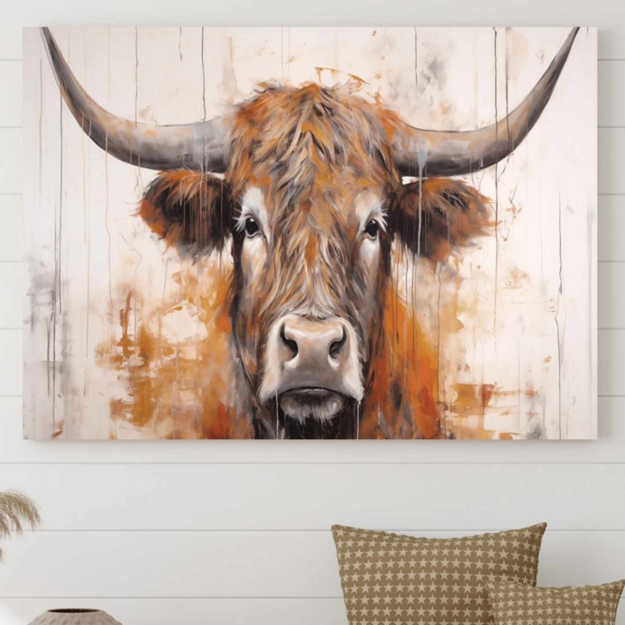 Edit-Images-Highland Cow Canvas Wall Art Print – Rustic Farmhouse Decor in Bold Artistic Style – Ready to Hang