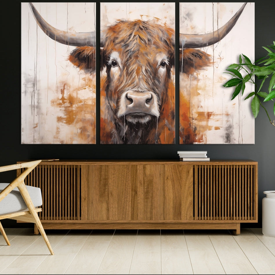 Edit-Images-Highland Cow Canvas Wall Art Print – Rustic Farmhouse Decor in Bold Artistic Style – Ready to Hang