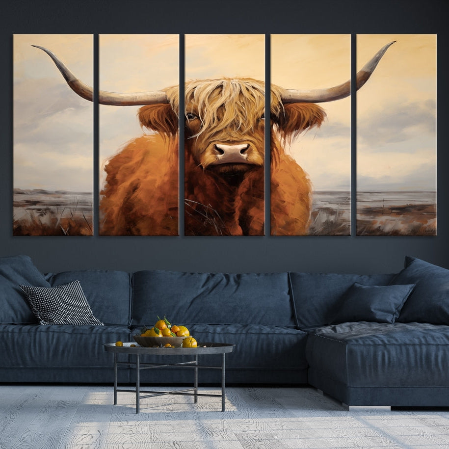 -Highland Cow Wall Art Canvas Print - Rustic Modern Decor for Living Room, Office, Dining Room