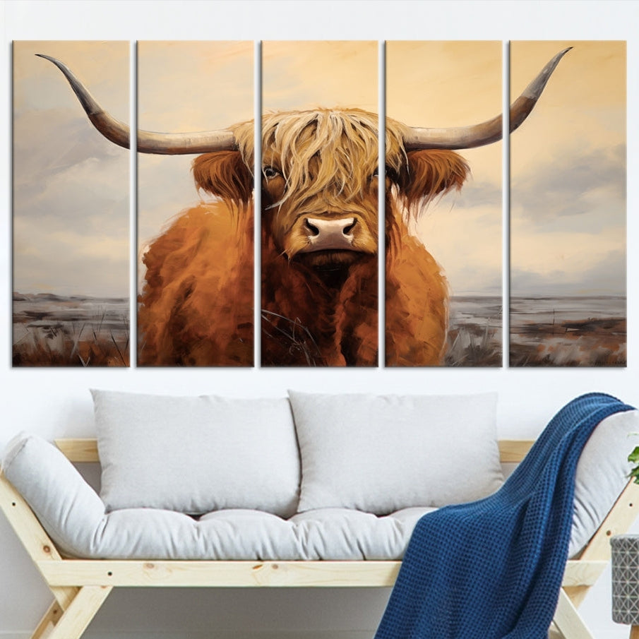 -Highland Cow Wall Art Canvas Print - Rustic Modern Decor for Living Room, Office, Dining Room