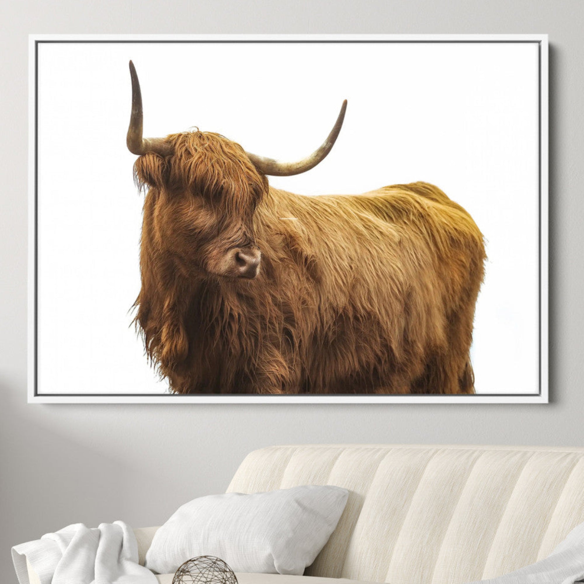 15012506-MGV-CV-36X24-Highland Cow Wall Art Canvas Print – Framed Scottish Bull Rustic Farmhouse Scene Artwork for Home, Office, Living Room