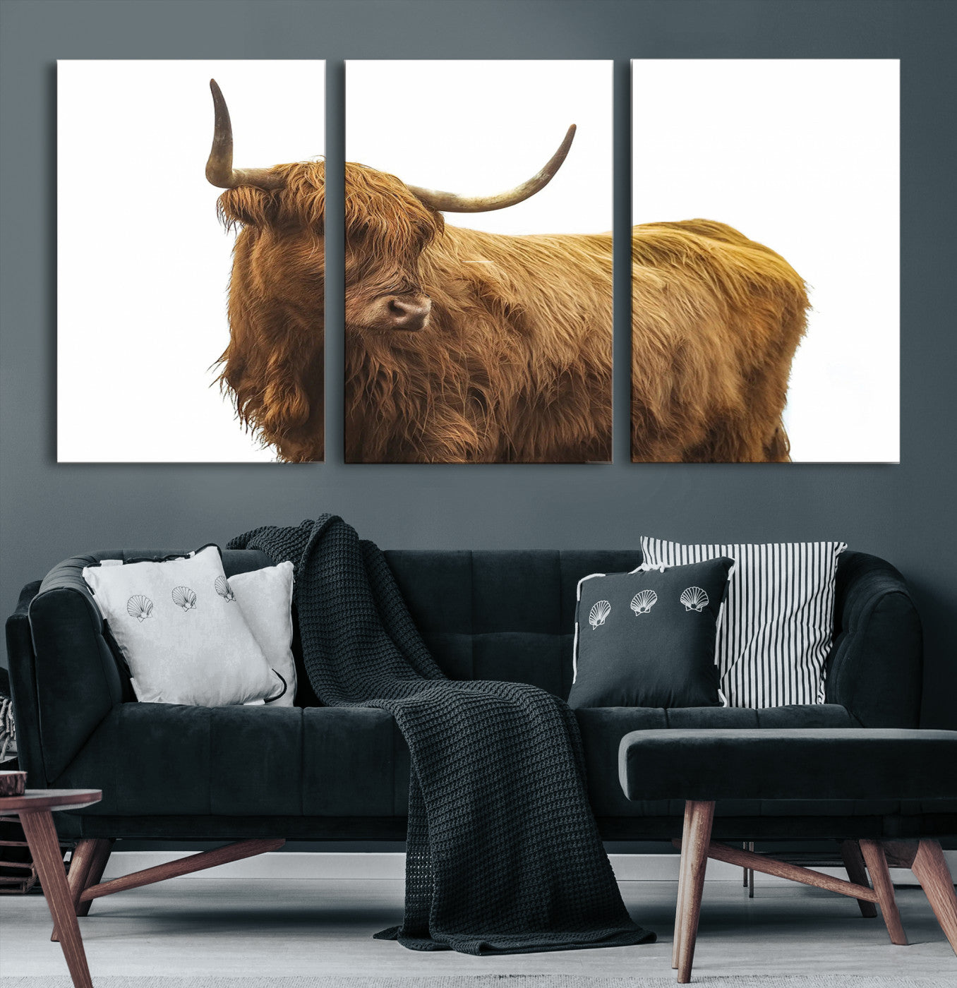 -Highland Cow Wall Art Canvas Print, Scottish Bull Print, Framed Rustic Farmhouse Art Print, Large
