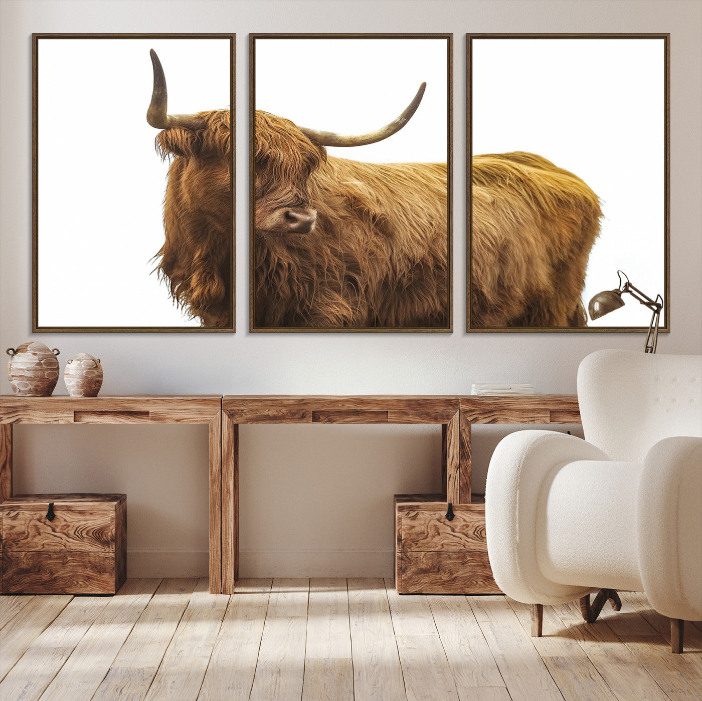 -Highland Cow Wall Art Canvas Print, Scottish Bull Print, Framed Rustic Farmhouse Art Print, Large