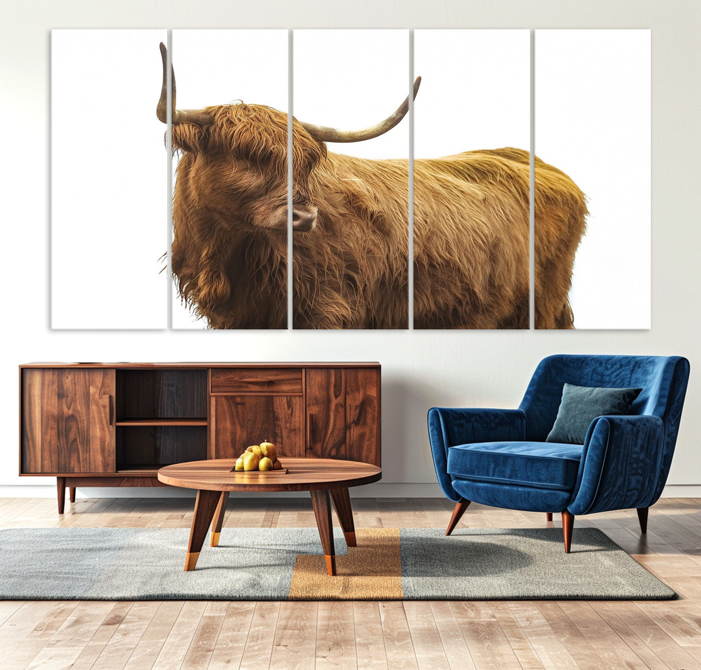 -Highland Cow Wall Art Canvas Print, Scottish Bull Print, Framed Rustic Farmhouse Art Print, Large