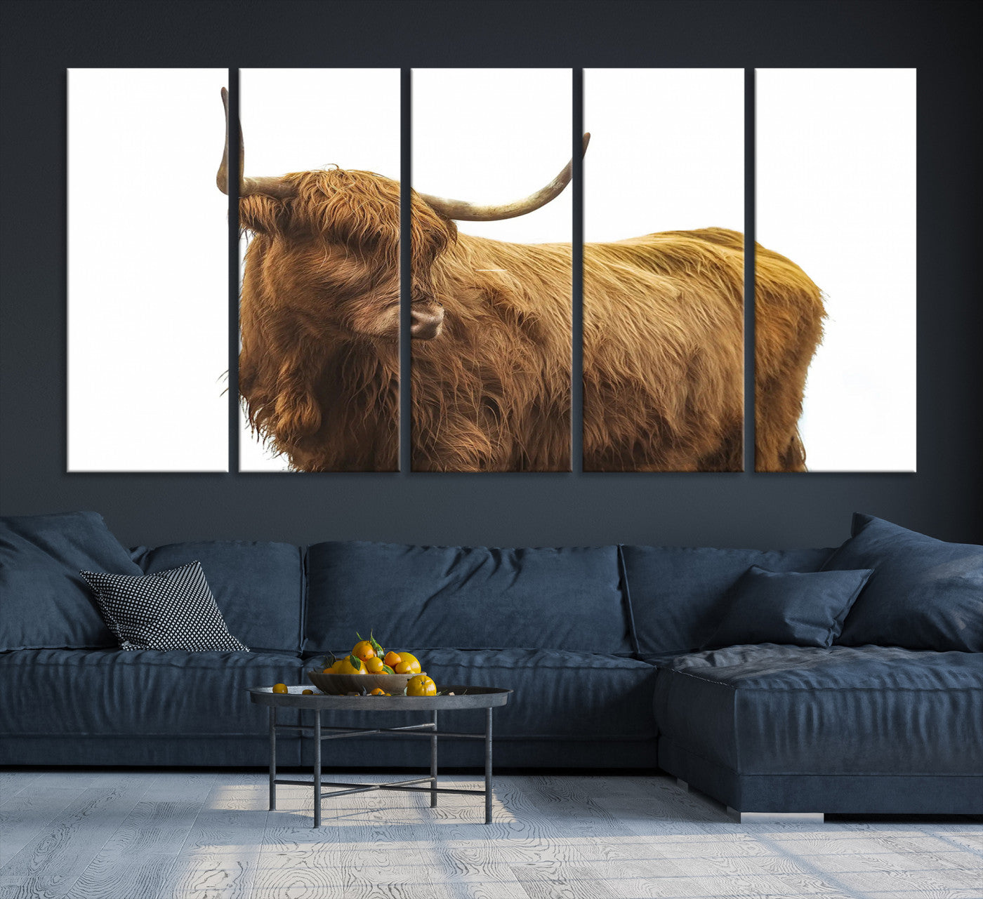 -Highland Cow Wall Art Canvas Print, Scottish Bull Print, Framed Rustic Farmhouse Art Print, Large