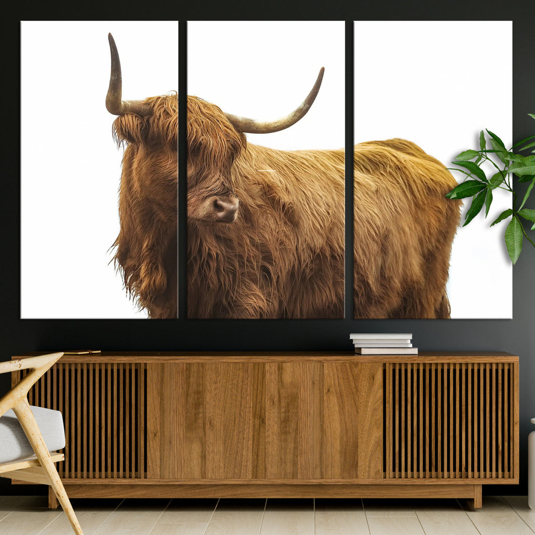 Highland Cow Wall Art Canvas Print, Framed Scottish Bull Print, Rustic Farmhouse Country Animal Art