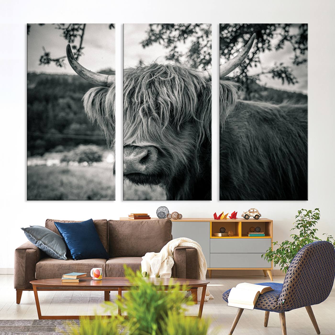71817-MGV-CV-36X24-Highland Cow Wall Art Canvas Print Scottish Cattle Canvas Art