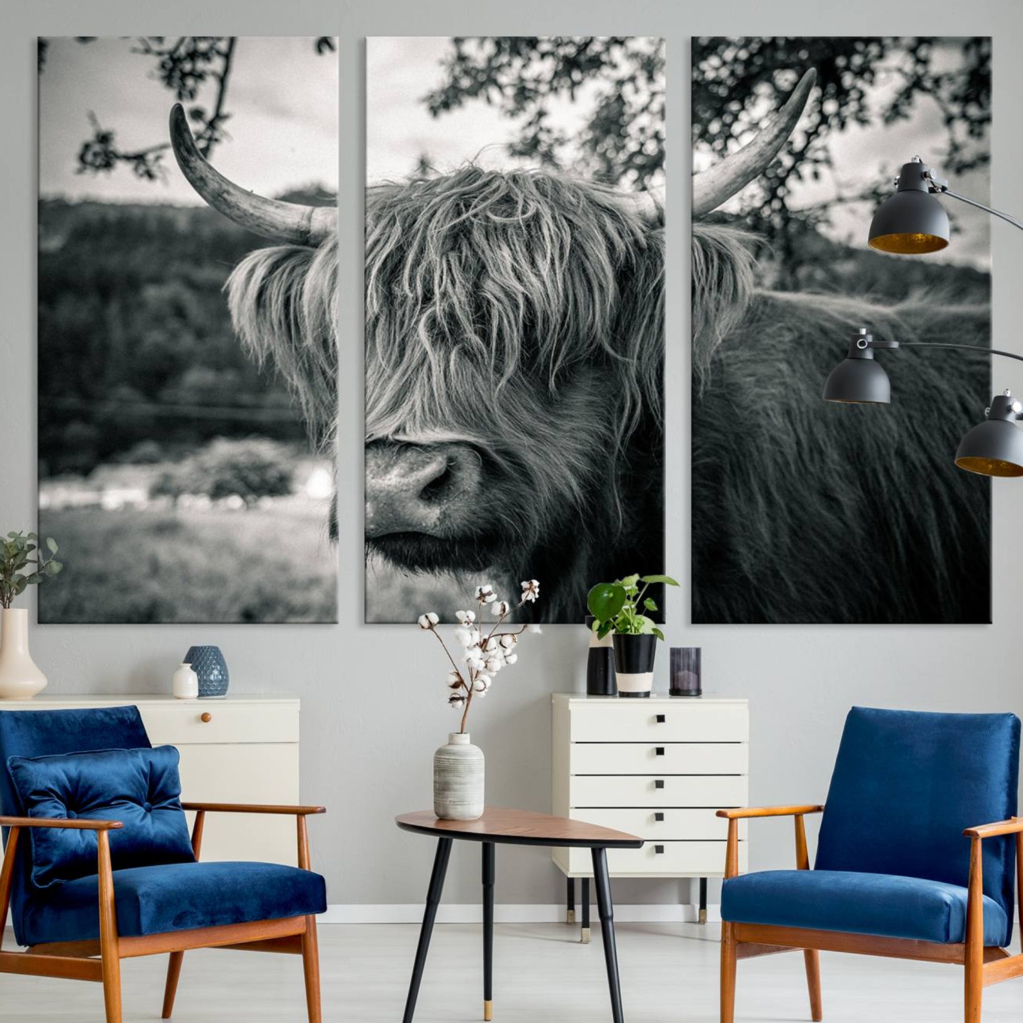 71817-MGV-CV-36X24-Highland Cow Wall Art Canvas Print Scottish Cattle Canvas Art