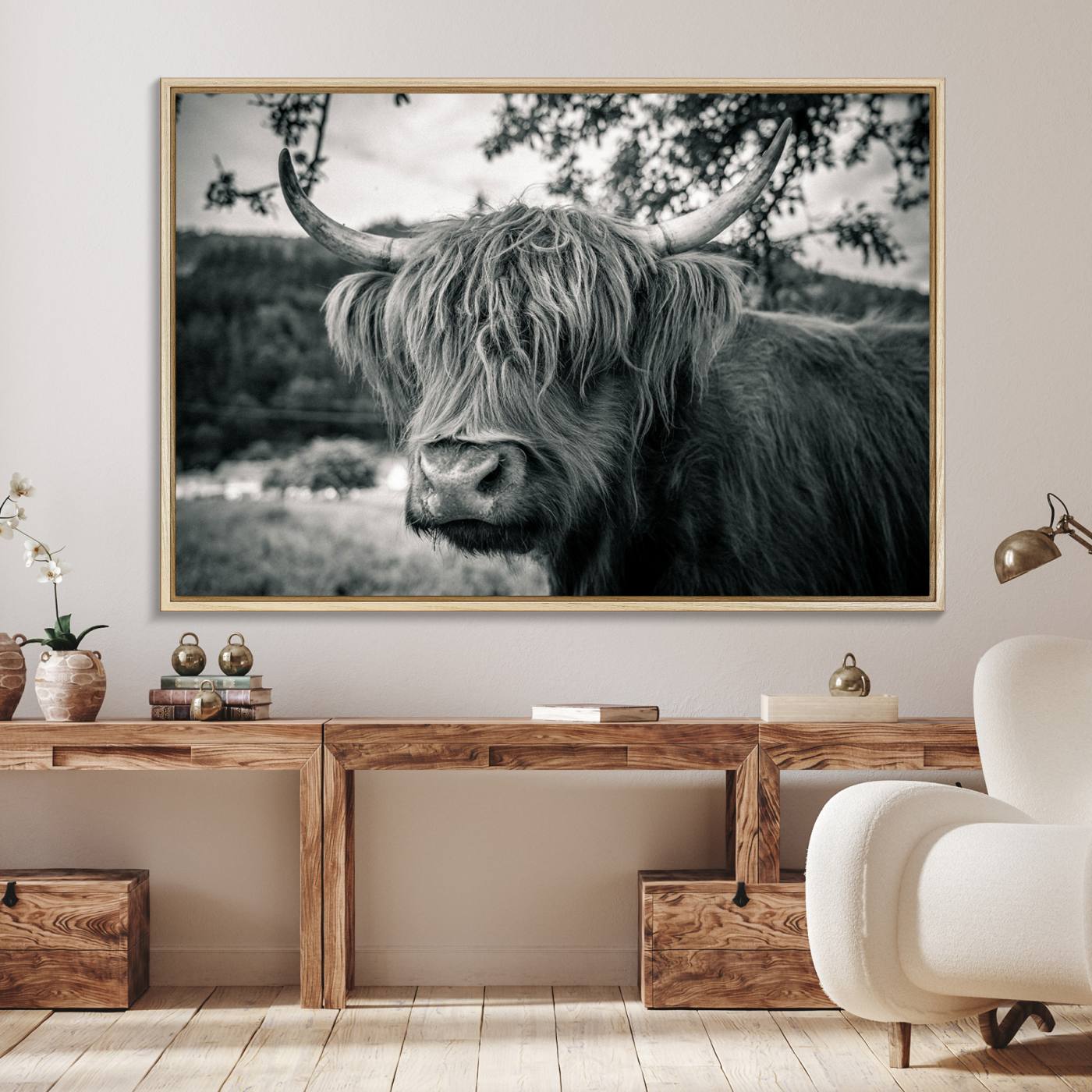 71817-MGV-FC-36X24_Natural-Highland Cow Wall Art Canvas Print Scottish Cattle Canvas Art