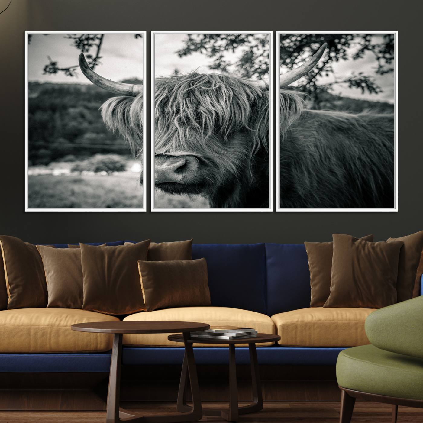 71817-MGV-FC-60X30-3P_White-Highland Cow Wall Art Canvas Print Scottish Cattle Canvas Art