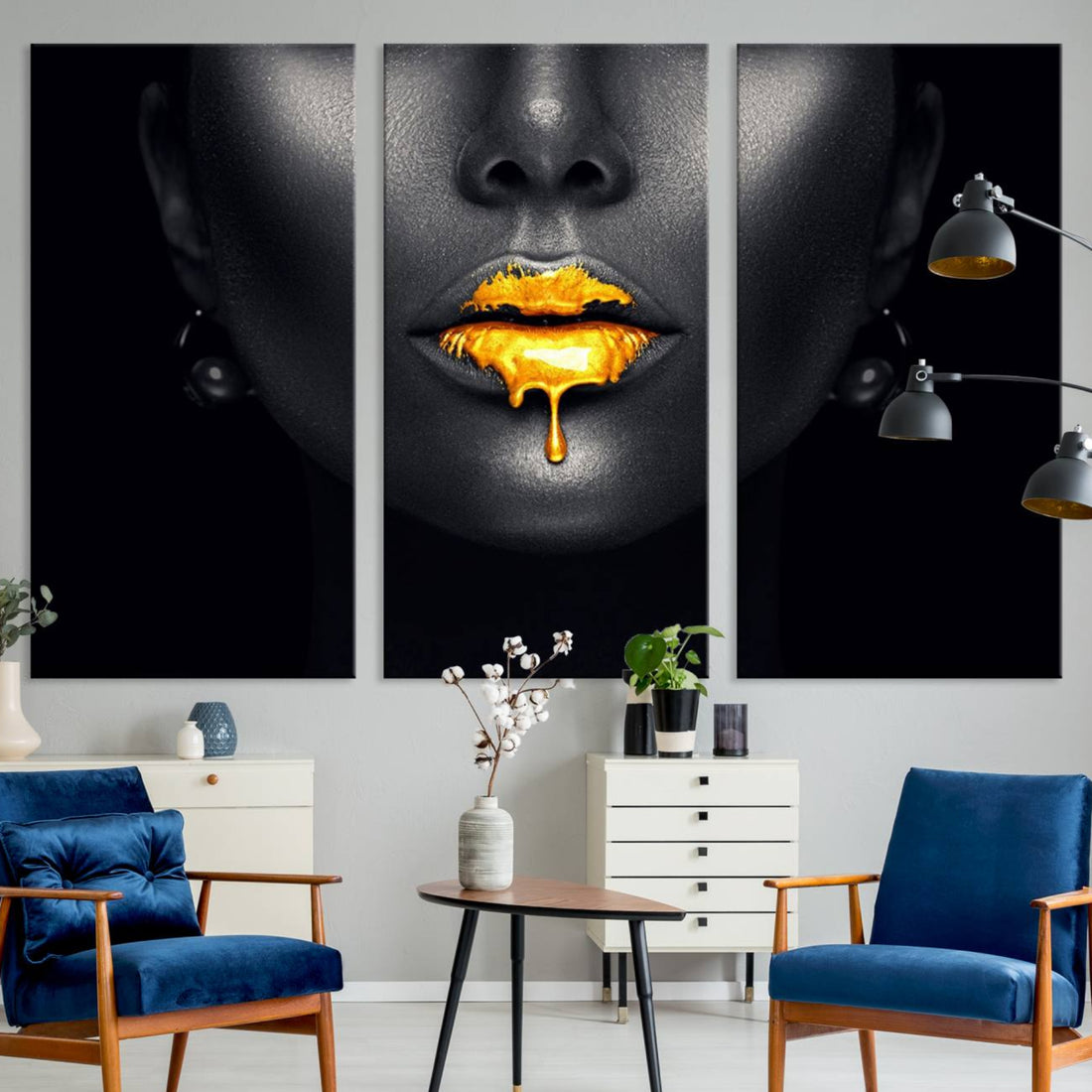 Honey Gold Lips and Black Woman Photograph Canvas, Black Woman with Gold Lips Canvas Print