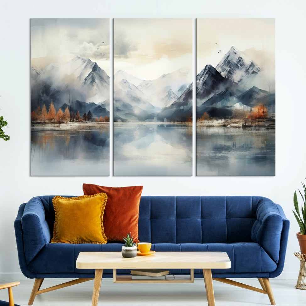 Edit-Images-Lake Mountain Abstract Wall Art, Framed Lake Mountain Modern Wall Art Canvas Print