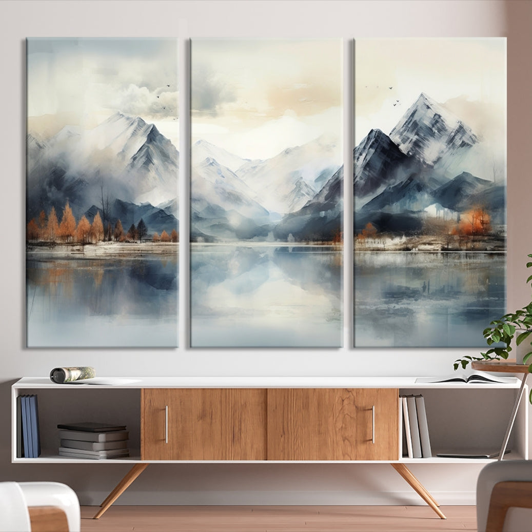 Edit-Images-Lake Mountain Abstract Wall Art, Framed Lake Mountain Modern Wall Art Canvas Print