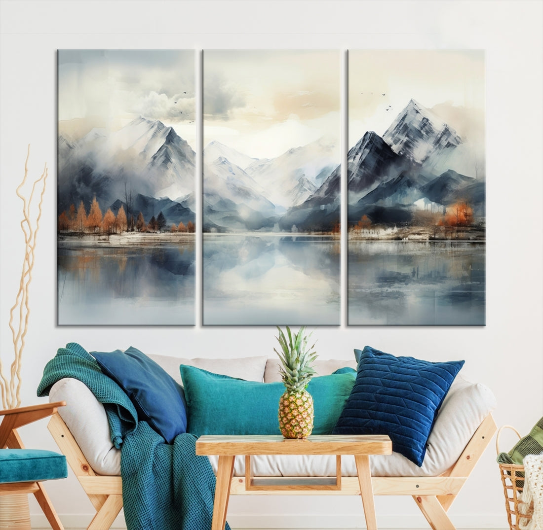 Edit-Images-Lake Mountain Abstract Wall Art, Framed Lake Mountain Modern Wall Art Canvas Print
