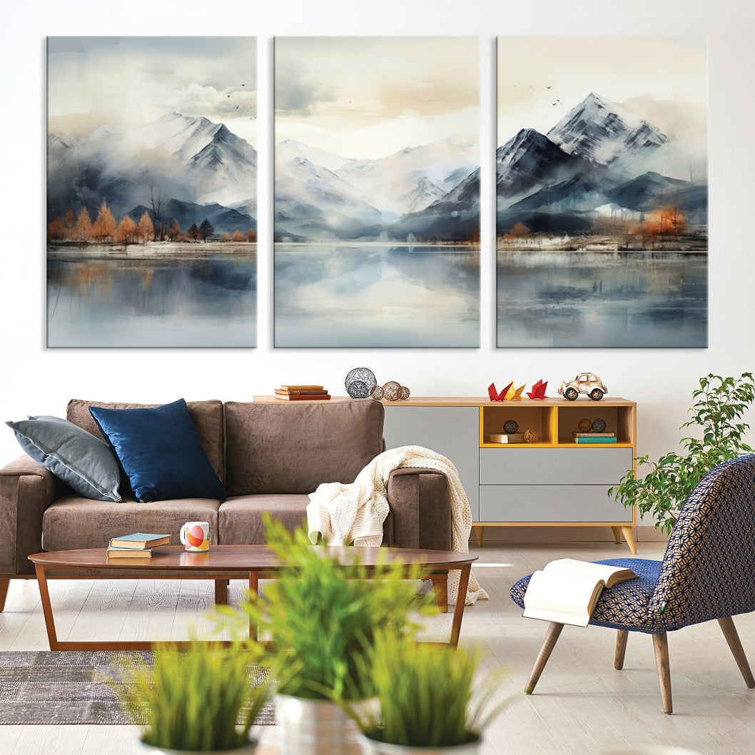 Edit-Images-Lake Mountain Abstract Wall Art, Framed Lake Mountain Modern Wall Art Canvas Print